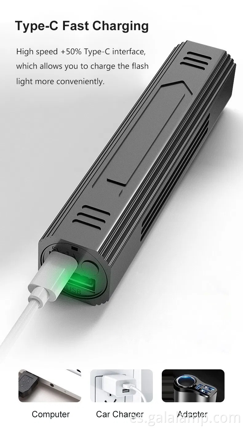 Linterna UV de 365 nm portátil con luz negra recargable y 5 modos